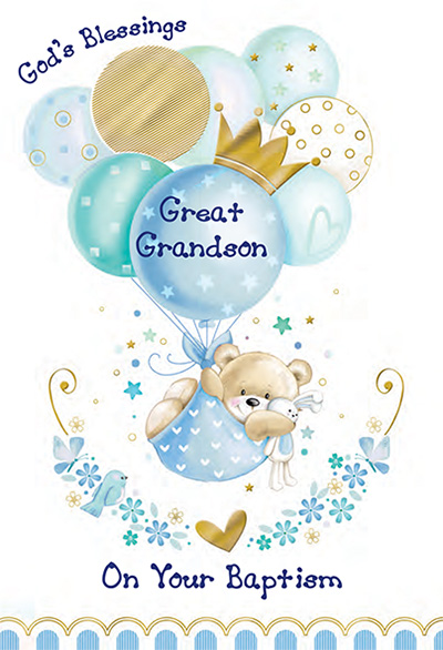 88463 great grandson baptism - 4 1/2 x 6 3/4 - glitter decoration & embossed